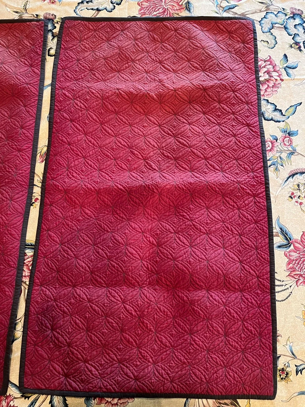 Restoration Hardware Quilted Silk Pillow Shams (2) King Curved Diamonds Rust Red